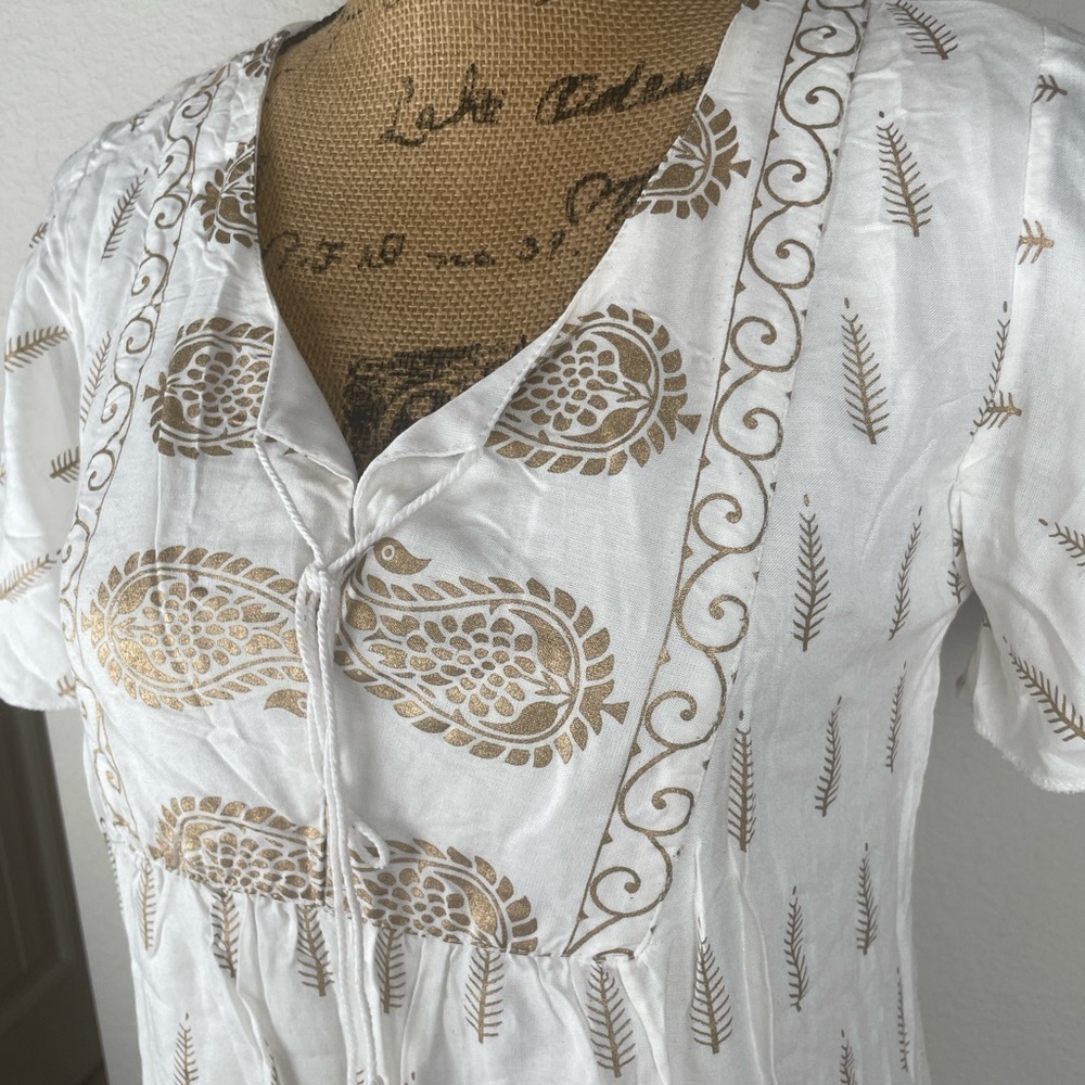 NWOT Bohemian White and Gold Summer Dress - Picture 4 of 5